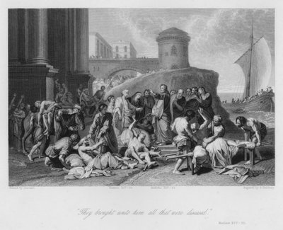 Kristus helar de sjuka, Matteus XIV, 35 (gravyr) av Jean Baptiste (after) Jouvenet