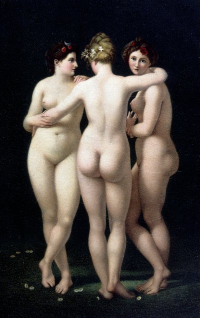 De tre nåderna. Faksimil från verk av Jean Baptiste Regnault (1754-1829) - vykort av Jean Baptiste (after) Regnault