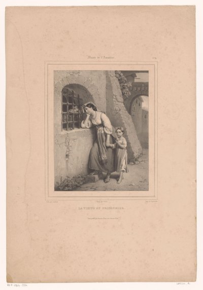 Kvinna och barn besöker en fånge La visite au prisonnier (titel på objekt) Museum för konstälskaren (serietitel) Musée de l
