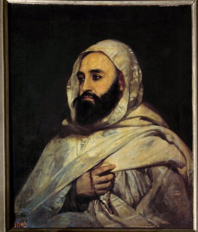 Porträtt av Ben Mahi Ed Din Abd El Kader (Abd El-Kader) (1808 - 1883) Emir Algerian (h s/t 0,72 x 0,59) målning av Angel Tissier (1814 - 1876) Versailles. Slottsmuseet. av Jean Baptiste Ange Tissier