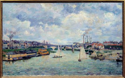 Hamnen i Charenton. Utsikt över staden Charenton-le-Pont av Jean Baptiste Armand Guillaumin