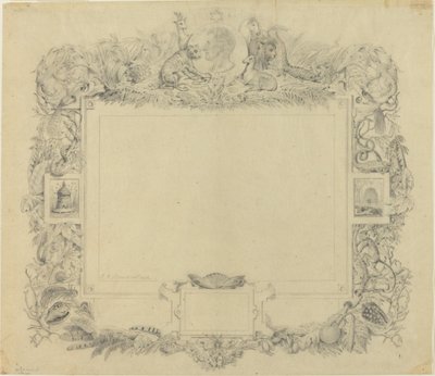 Design för en gräns med ett porträtt av baron Cuvier av Jean Baptiste Arnout