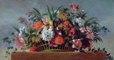 Vävd korg fylld med blommor (olja) av Jean-Baptiste Belin de Fontenay
