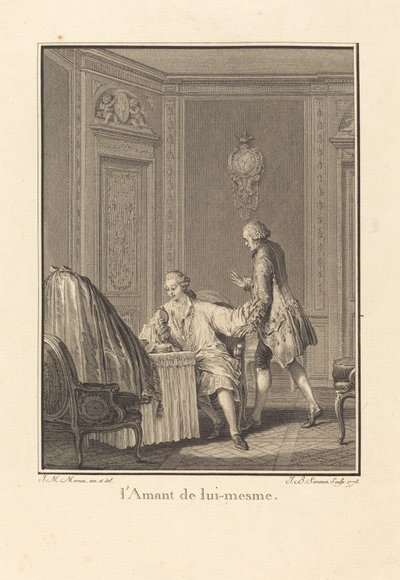 Älskaren av sig själv av Jean Baptiste Blaise Simonet after Jean Michel Moreau