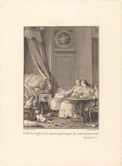 Detta är naturens regel, varför bryter du mot den? av Jean Baptiste Blaise Simonet after Jean Michel Moreau