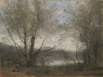 En damm sedd genom träden av Jean-Baptiste-Camille Corot