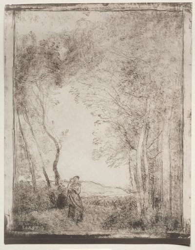 En ung mamma vid ingången till en skog av Jean-Baptiste-Camille Corot