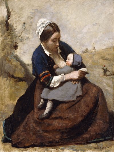 Bretonin stillt ihr Kind von Jean Baptiste Camille Corot