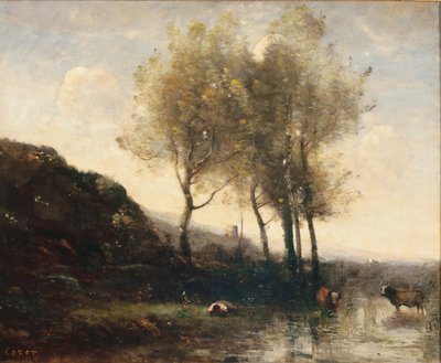 Koherde vilar vid foten av Cool Hills, ca 1855-65 av Jean-Baptiste-Camille Corot