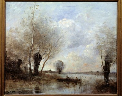 Fiske i båt med pilarna Målning av Camille Corot (1796-1875) Reims 1800-talet, Musee des Beaux Arts av Jean Baptiste Camille Corot