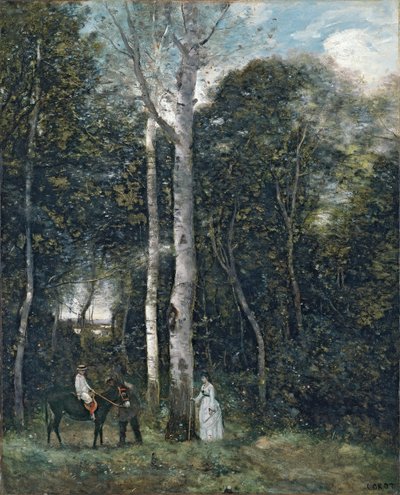 Franska: Le départ pour la promenade des lions, à Port-Marly Parc des Lions vid Port-Marly av Jean-Baptiste-Camille Corot