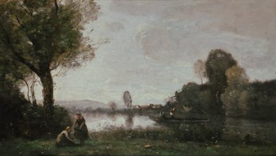Tyska: Flußlandschaft (Die Seine bei Chatou) Seine Landskap nära Chatou av Jean-Baptiste-Camille Corot