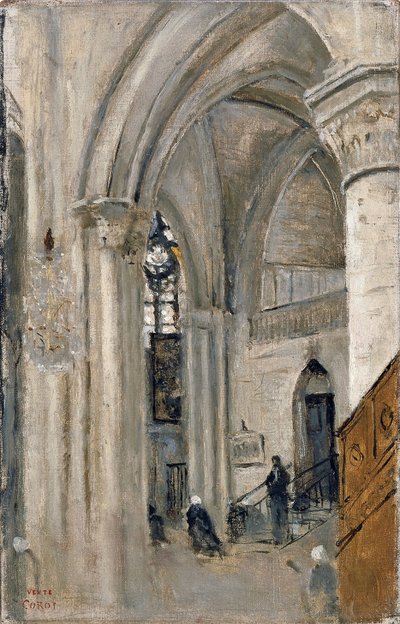 Innenraum der Kirche von Mantes von Jean Baptiste Camille Corot