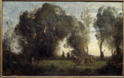 Nymfernas dans målning av Camille Corot (1796-1875) 1860 Sön. 0,47x0,77 m Paris, orsay museum av Jean Baptiste Camille Corot