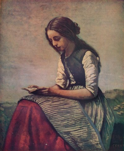 La petite Liseuse eller Ung herdinna sitter och läser, c1855 av Jean Baptiste Camille Corot