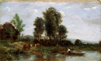 Landskap med en flod, 1800-talet av Jean Baptiste Camille Corot