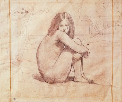Sitter naken flicka, teckning av Jean-Baptiste-Camille Corot (1796-1875) av Jean Baptiste Camille Corot