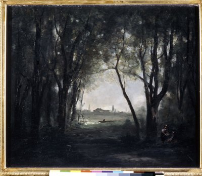 ""Paysage au lac"" (Landskap med en sjö) Målning av Camille Corot (1796-1875) 1865-1873 Mått 53x65,5 cm Eremitagemuseet, Sankt Petersburg (Sankt-Petersburg) av Jean-Baptiste-Camille Corot