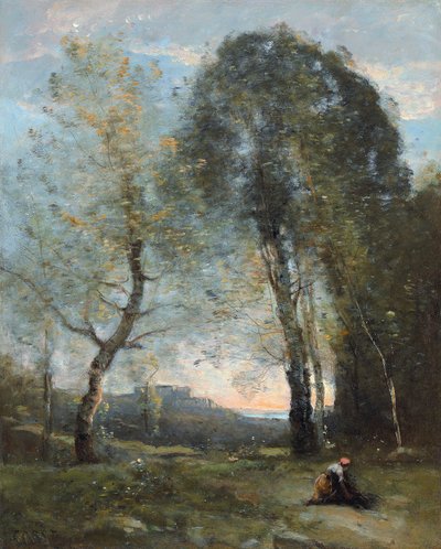 Bondekvinna som samlar ved, Italien, ca. 1870-2 av Jean-Baptiste-Camille Corot