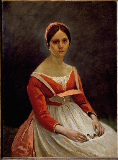 Porträtt av flickan (olja på duk av Jean Baptiste Camille Corot