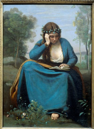 Leserin mit Blumenkranz oder die Muse von Virgile von Jean Baptiste Camille Corot