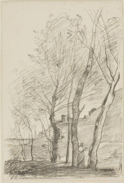 Läser under träden av Jean-Baptiste-Camille Corot