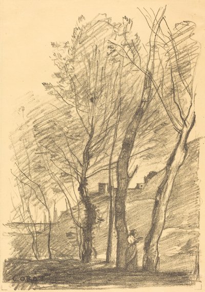 Lesen unter den Bäumen von Jean Baptiste Camille Corot