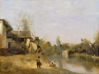 Flodstrand vid Mery sur Seine, Aube, ca 1870 av Jean Baptiste Camille Corot