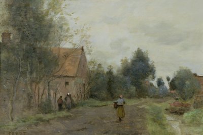 Sin bei Douai, Dorfstraße am Morgen, graues Wetter, 1872 von Jean Baptiste Camille Corot