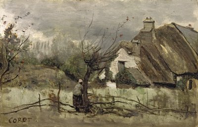 Halmtak stuga i Picardie av Jean Baptiste Camille Corot