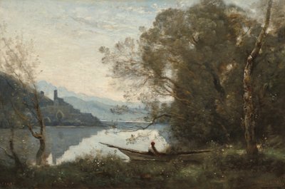 The Moored Boatman: Souvenir of an Italian Lake av Jean Baptiste Camille Corot