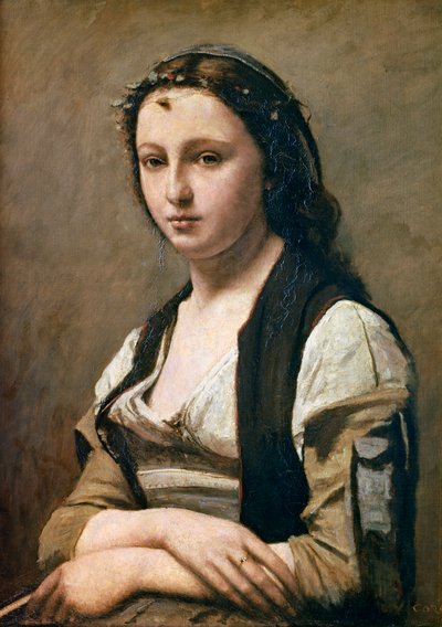 Kvinnan med pärlan, c1842 av Jean Baptiste Camille Corot