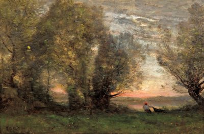 Fiskaren, kvällseffekt, ca 1860-1870 av Jean Baptiste Camille Corot