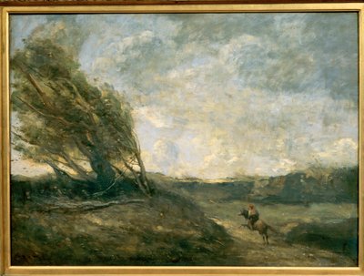 Vindpinat landskap (målning) av Jean Baptiste Camille Corot