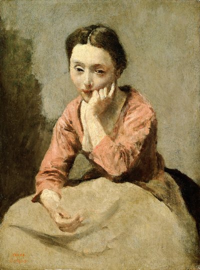 Kvinna i en rosa blus (olja på duk) av Jean Baptiste Camille Corot