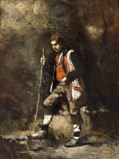 Ung italiensk pojke på berget; Ung italiensk Patre i berget, ca 1845-55 av Jean Baptiste Camille Corot