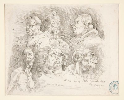 Skisser av groteska huvuden av Jean Baptiste Carpeaux