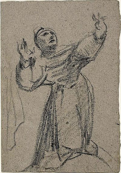 Knäböjande figur med höjda armar av Jean Baptiste Carpeaux