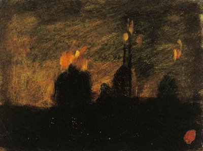 Nattstämning med bränder i St-Vast-là-haut nära Valenciennes av Jean Baptiste Carpeaux