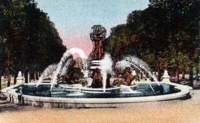 Paris: utsikt över fontänen i de fyra delarna av världen (fyra delar av världen), eller fontänen i observatoriet eller Carpeaux-fontänen på Place Camille Jullian, Jardin du Luxembourg, byggd mellan 1867 och 1874 av arkitekten Gabriel Davioud ( 1824 av Jean Baptiste Carpeaux