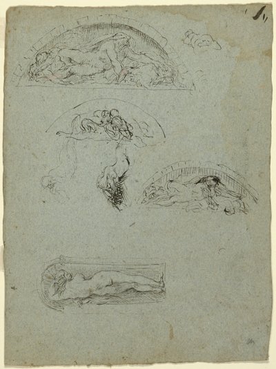Stående figur i en nisch och studier för Ugolino-gruppen, 1857-58 av Jean Baptiste Carpeaux
