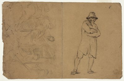 Två skisser: Stående man med korslagda armar och figurgrupp av Jean Baptiste Carpeaux