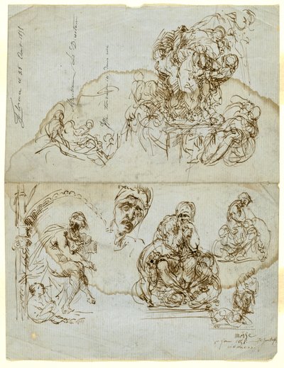 Oavslutat brev med studier för Ugolino-gruppen av Jean Baptiste Carpeaux