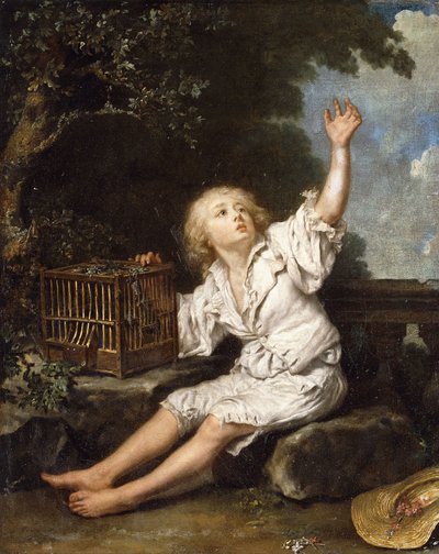 En pojke med en tom fågelbur, av Jean Baptiste Charpentier