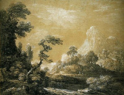 Ett klassiskt landskap (grafit och krita på papper) av Jean Baptiste Claude Chatelain