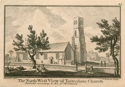 Den nordvästra utsikten över Tottenham Church, London av Jean Baptiste Claude Chatelain