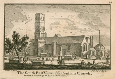 Den sydöstra utsikten över Tottenham Church, London av Jean Baptiste Claude Chatelain