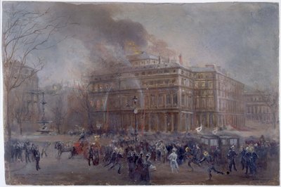Branden på Comédie-Française, 8 mars 1900, ca 1900 (olja på papp) av Jean Baptiste Edmond Allouard