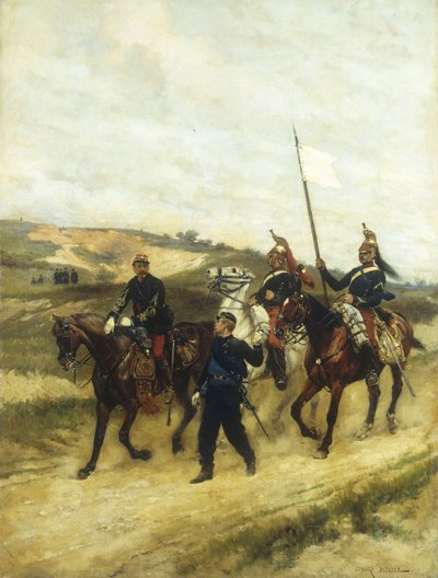Ett kavallerikontor och dragoner av Jean-Baptiste Edouard Detaille