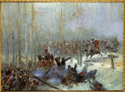 Rysslands fälttåg 1812: "" Ansvar för det sjunde slagskeppet av överste Dubois vid Berezina (Beresina) den 11/28/1812 i Ryssland"" Målning av Jean-Baptiste-Edouard (Jean Baptiste Edouard) Detaille (1848-1912) 1800-talet. Paris, Musee de l